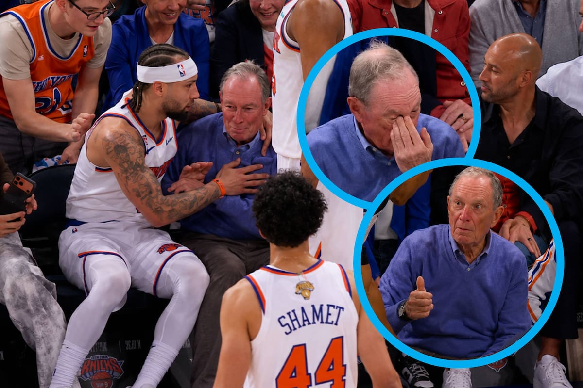Exalcalde de Nueva York, Michael Bloomberg de 84 años, fue golpeado accidentalmente por José Alvarado de los Knicks durante el juego 3 de las Finales de la NBA (VIDEO)