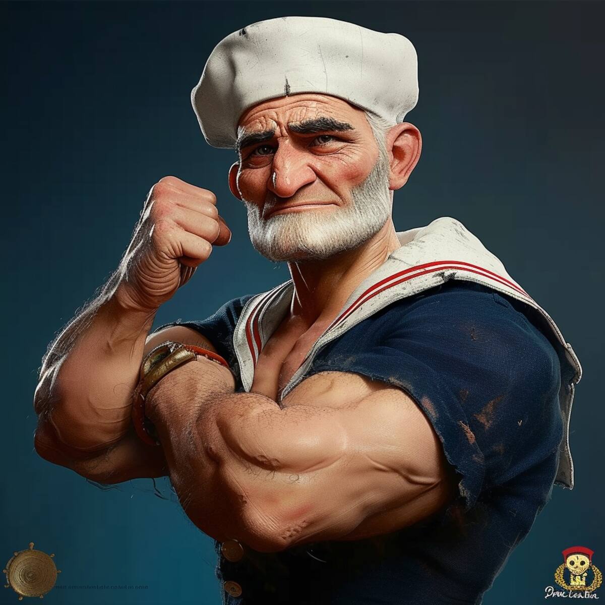 La IA revela una versión moderna de Popeye, destacando su atractivo en traje de marinero.