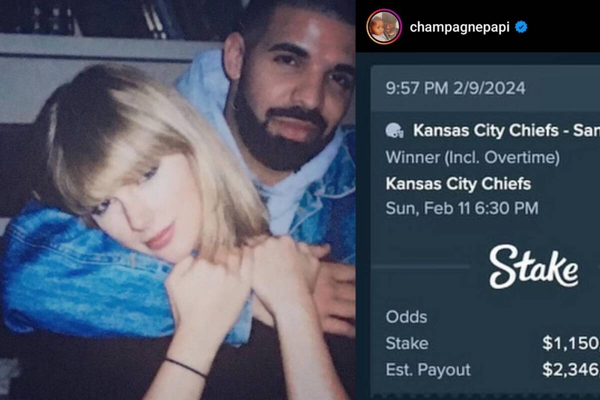 Drake apuesta 1.15 millones de criptomonedas por los Kansas City Chiefs: "No puedo apostar contra los Swifties"