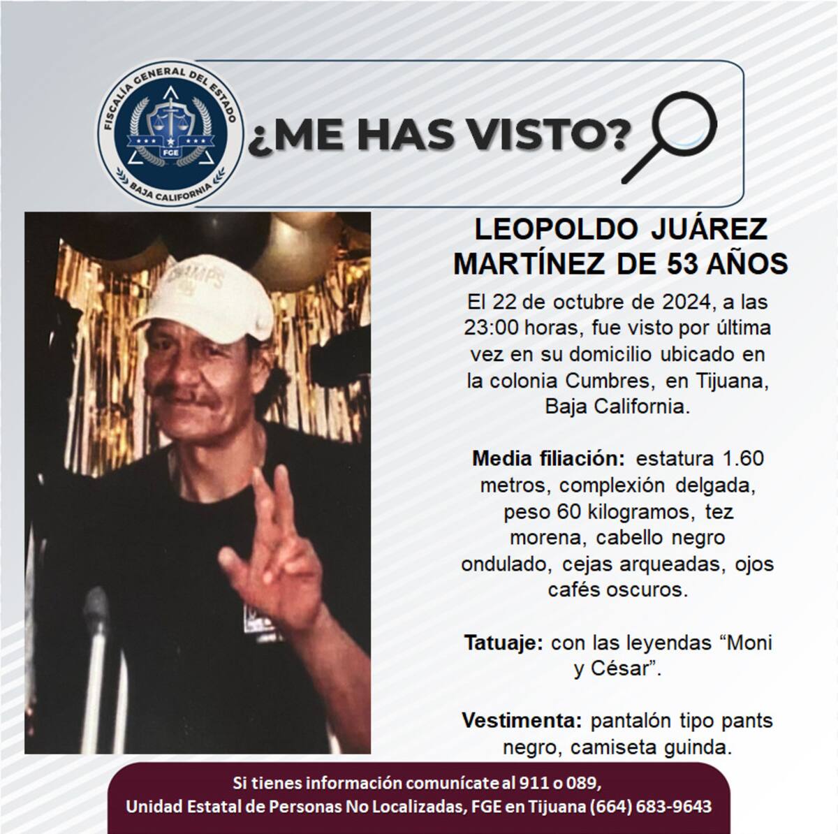 Leopoldo Juárez Martínez fue visto por última vez el 22 de octubre del 2024.