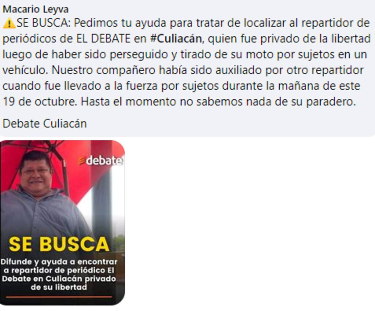 Periódico El Debate denuncia privación de la libertad de un trabajador. Foto: Facebook
