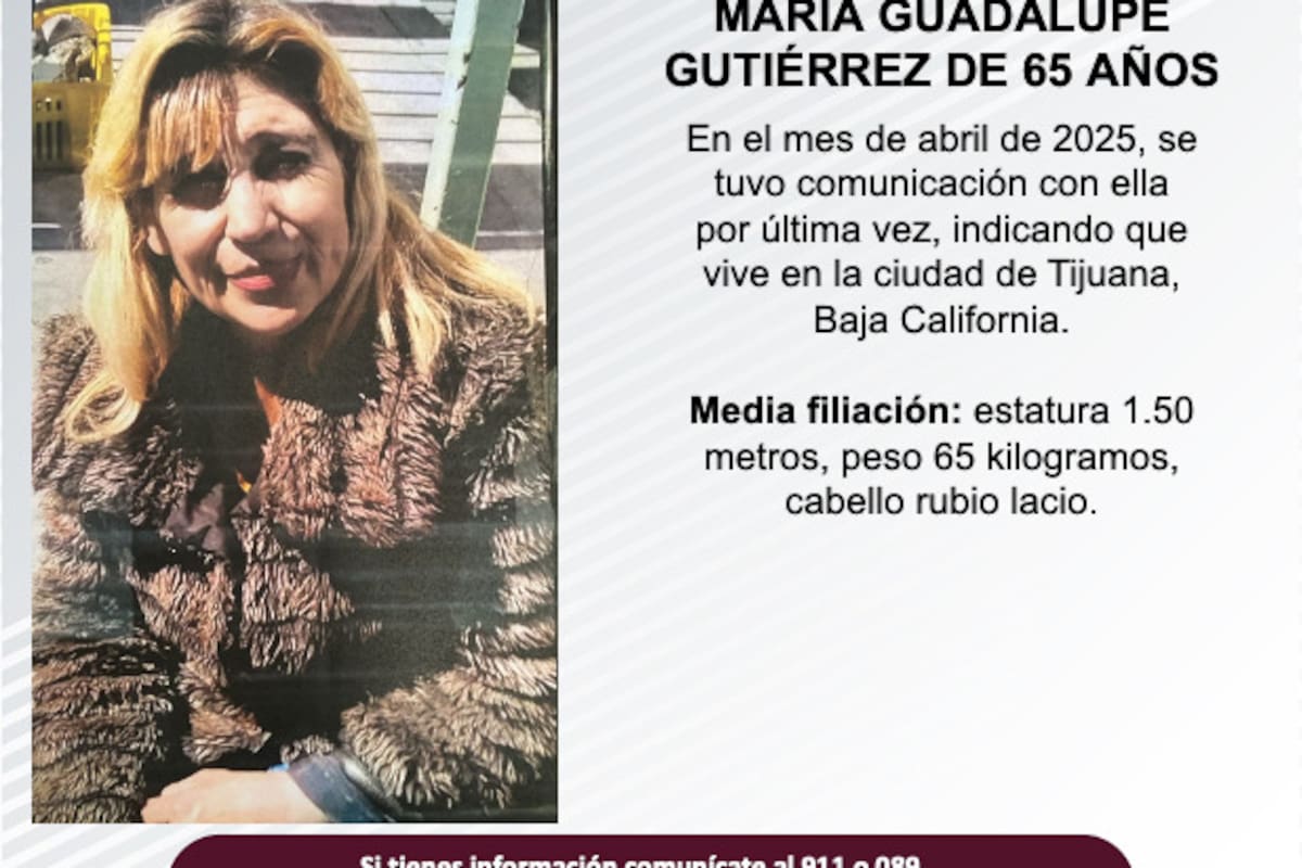 Se busca a María Guadalupe Gutiérrez de 65 años de edad