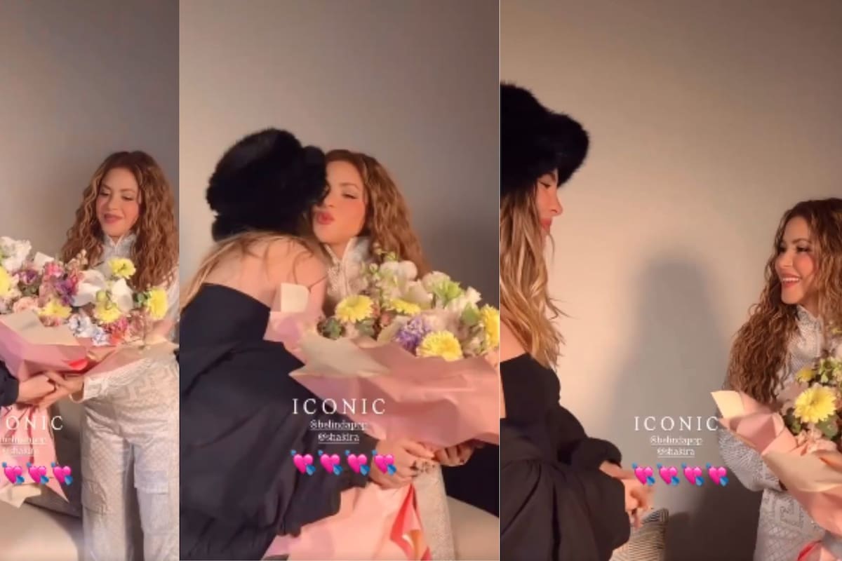 Belinda sorprende a Shakira con un enorme ramo de flores en su concierto en la CDMX