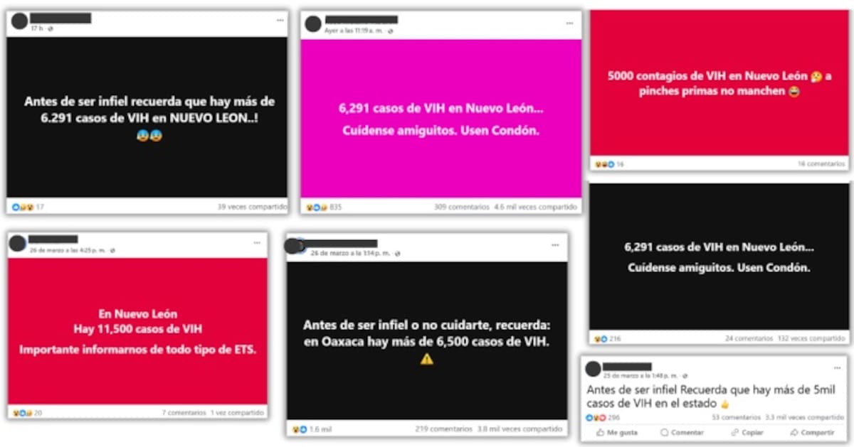 Algunas de las publicaciones de desinformación sobre VIH en México.