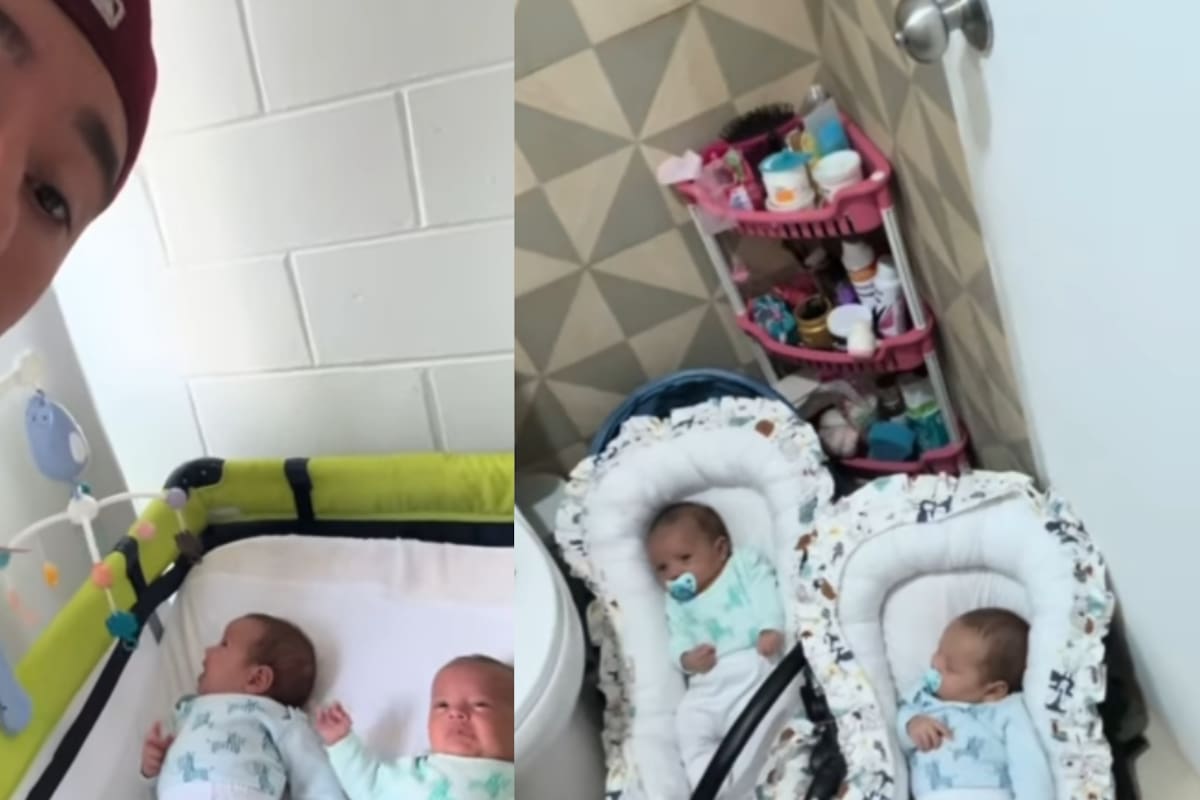 “Yo te explico cómo bañarte aunque estés solo en casa con tus dos bebés”: Hombre muestra cómo lleva la paternidad a todos lados, incluso al momento de ducharse