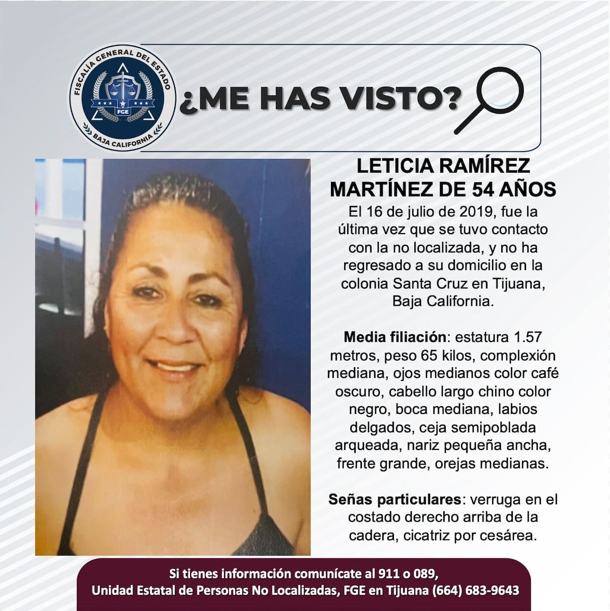 Fue vista por última vez el 16 de julio de 2019.