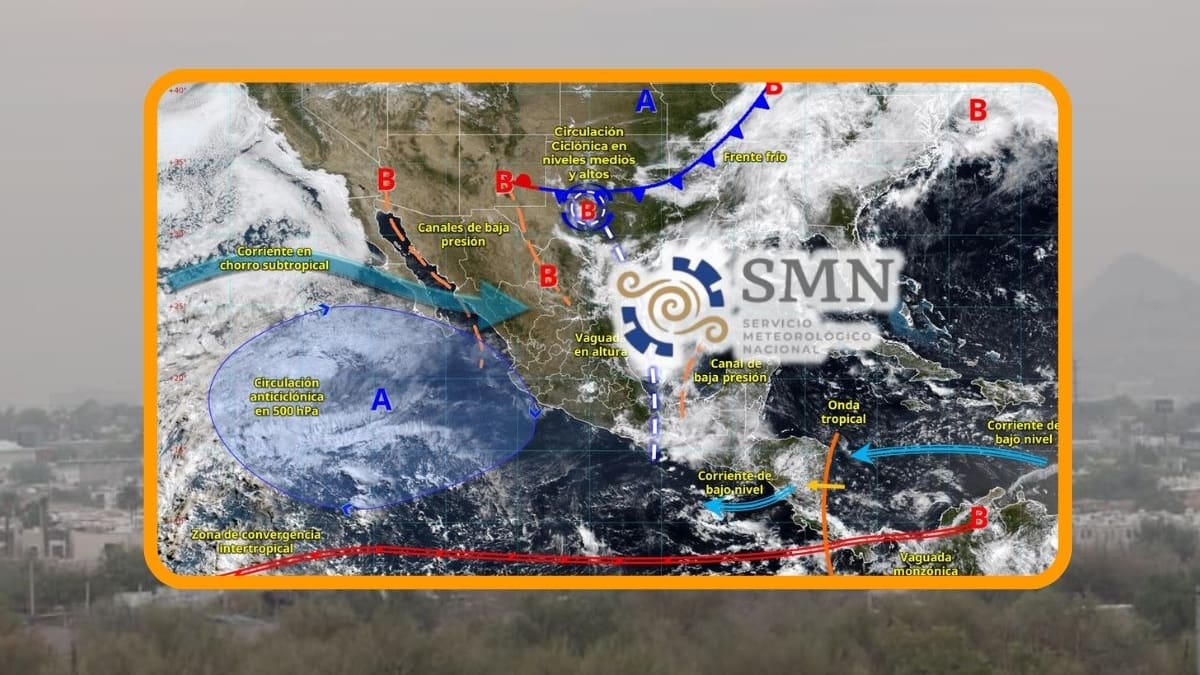 SMN advierte por frente frío atípico y onda tropical que traerán tres días de lluvias fuertes a México y alcanzarán los 150 mm en estas ciudades junto a rachas de viento de hasta 80 km/h mientras el calor se mantendrá intenso