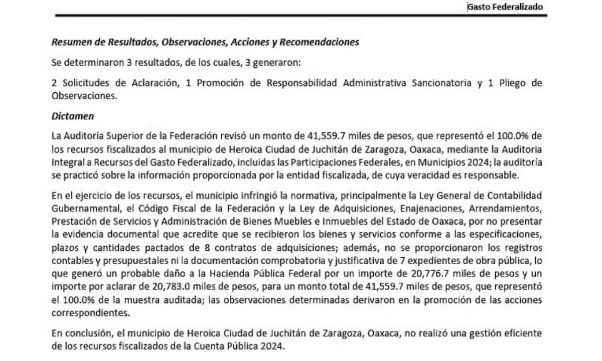 Las revisiones de la ASF abarcan recursos federales de 2022 a 2024 y señalan diversas irregularidades en su comprobación.