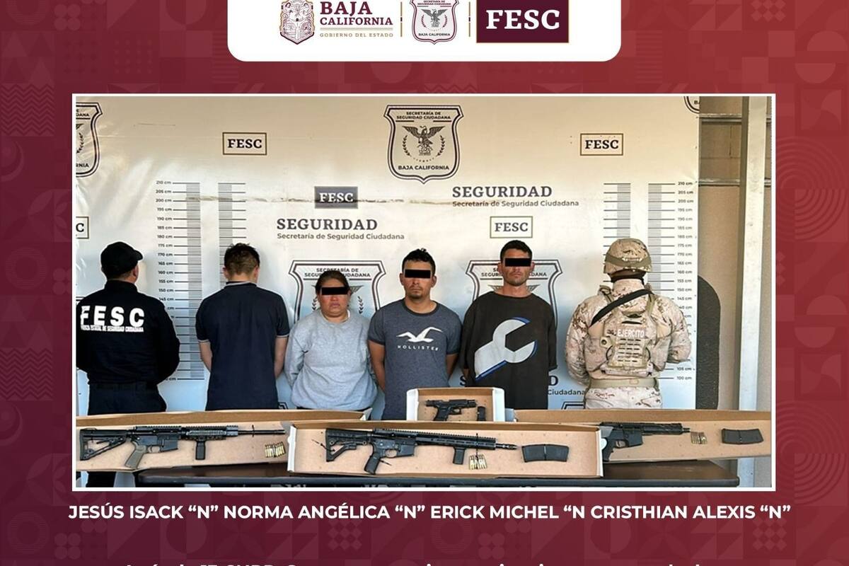 Decomisan armas en Tecate; arrestan a tres hombres y un adolescente