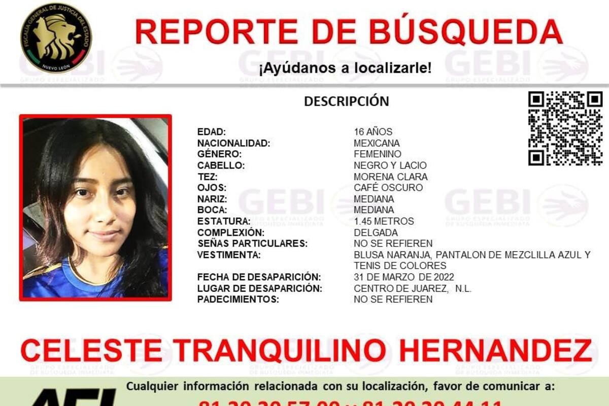 Nuevo León: Celeste Tranquilino de 16 años está desaparecida desde el 31 de marzo