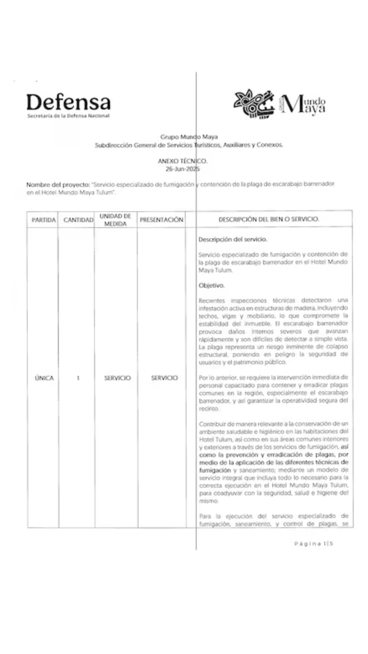 Documento de licitación de Defensa. Foto: Especial vía El Universal