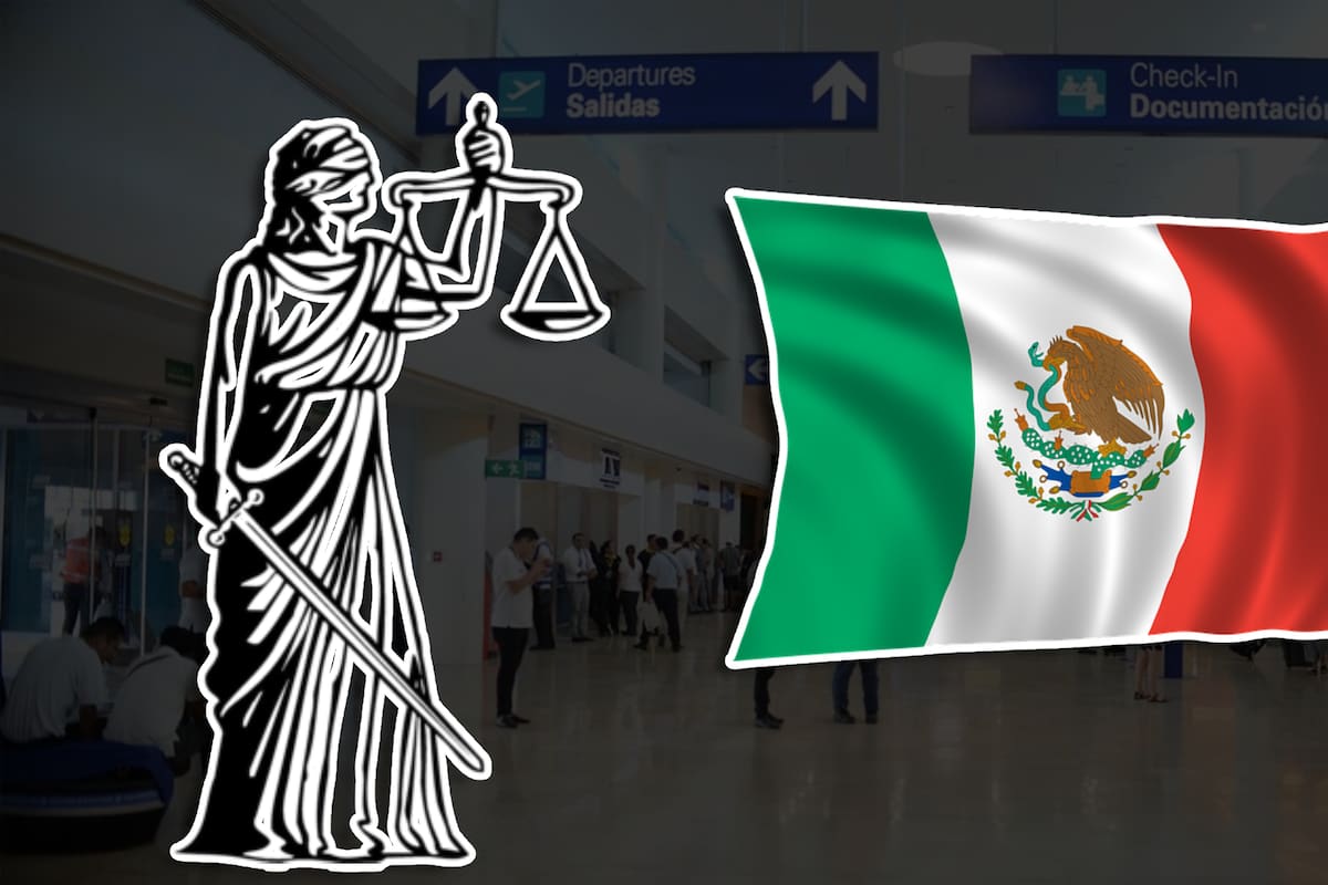 Jueces y trabajadores del Poder Judicial protestan en el Aeropuerto de Cancún contra la reforma de AMLO