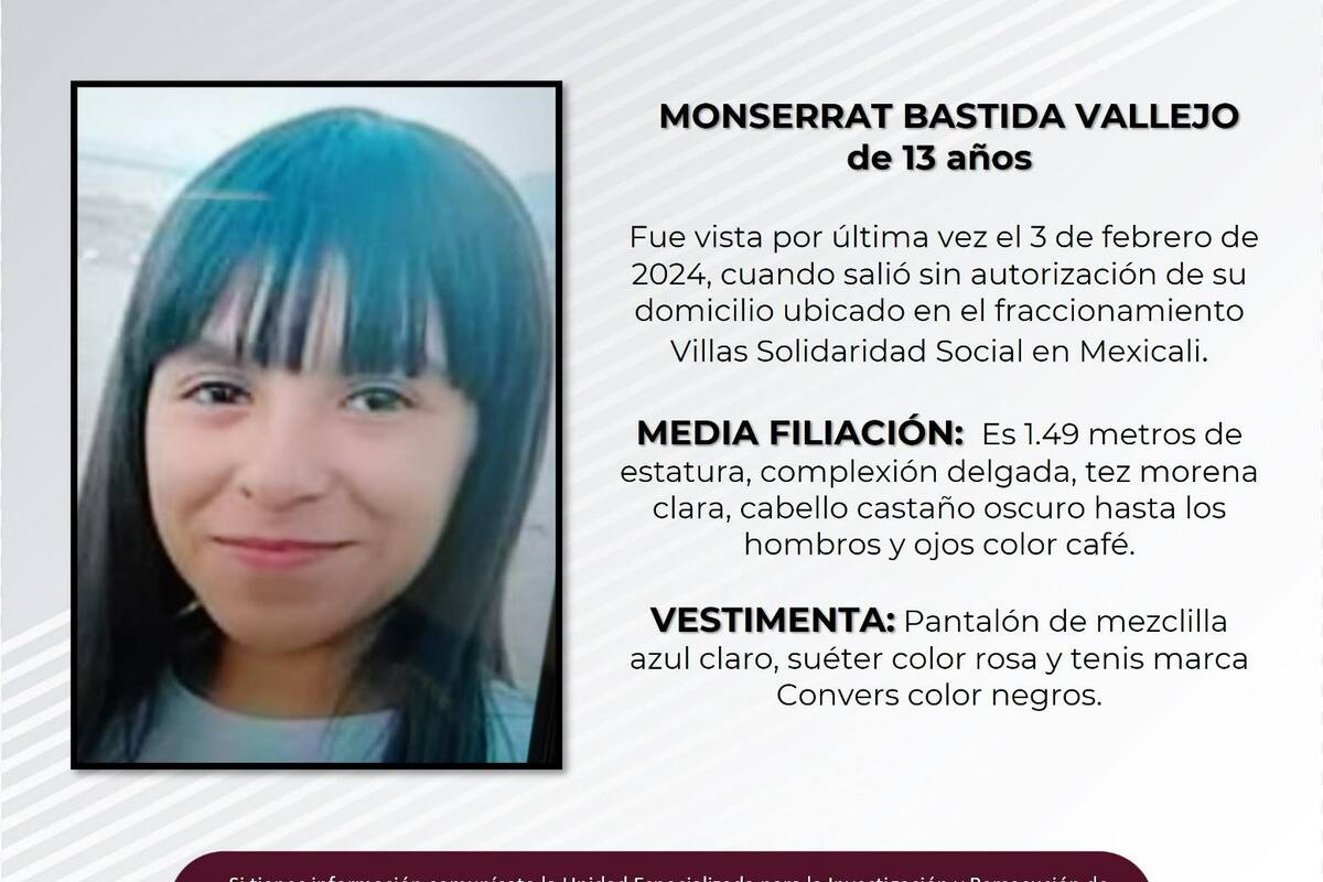 Familiares buscan a Monserrat Bastida Vallejo