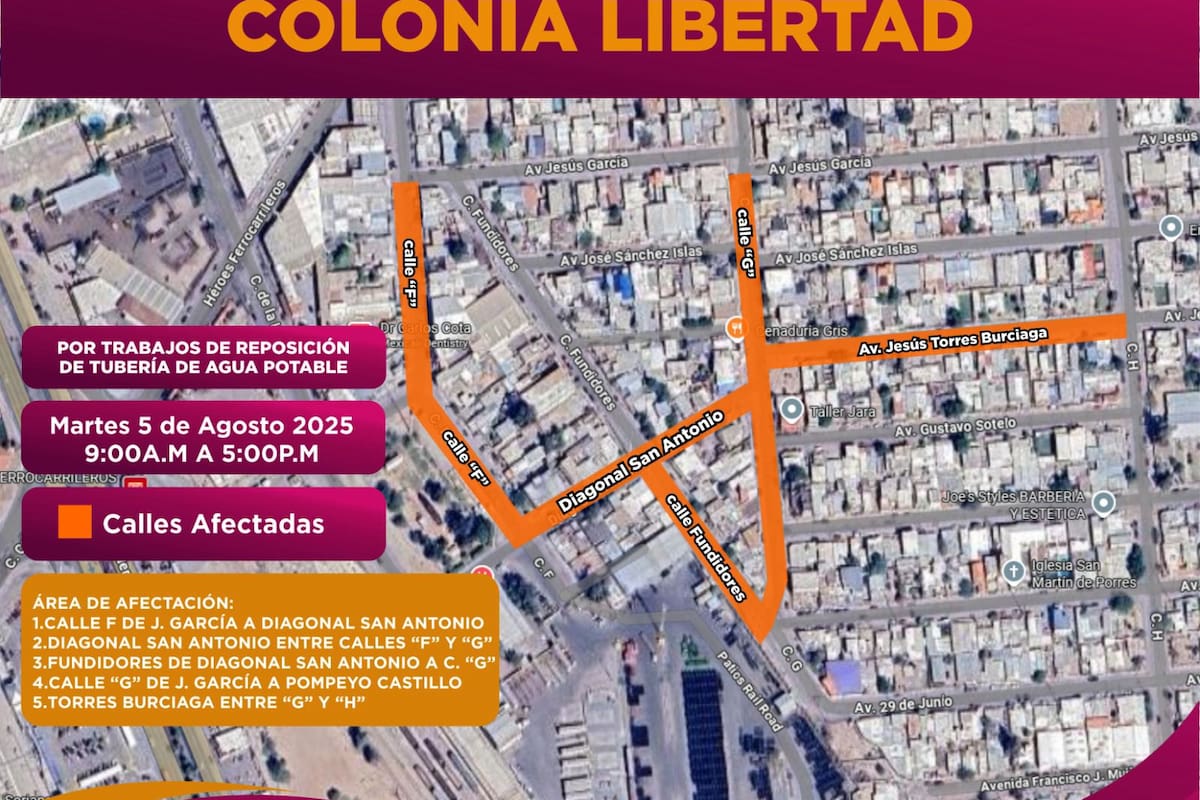Suspensión temporal del servicio de agua potable en la colonia libertad por trabajos de reposición de tubería