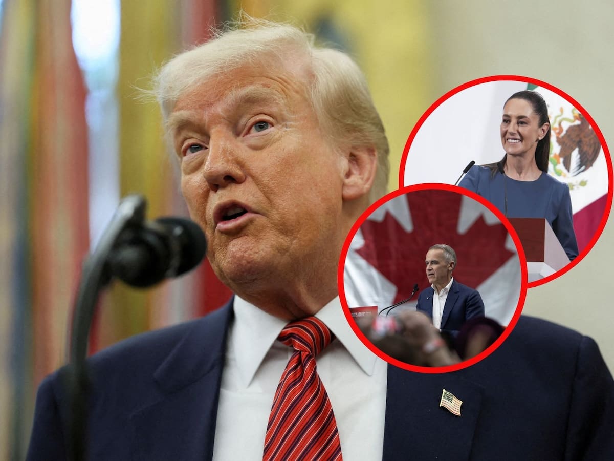 Trump duplica aranceles al acero y aluminio; México, Canadá, Brasil y China entre los más afectados. | Crédito: REUTERS/X @MarkJCarney/Presidencia MX