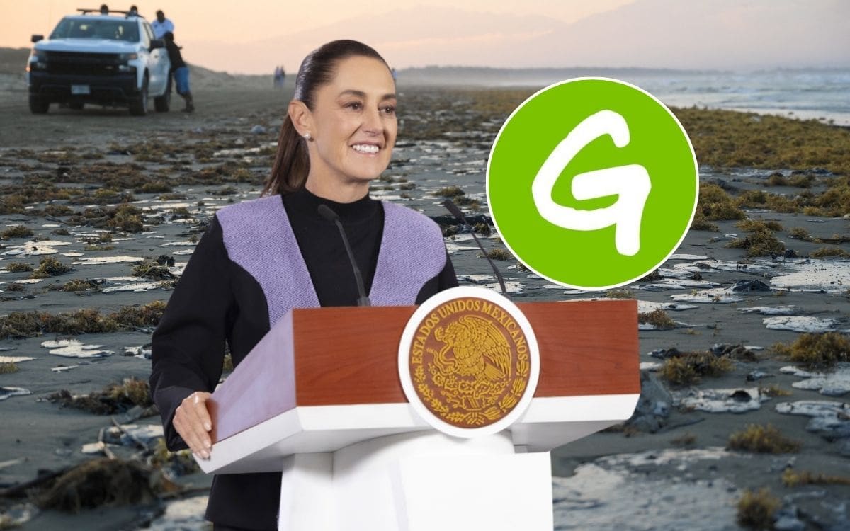 Sheinbaum exhibe a Greenpeace por imagen “falsa” del Golfo; la ONG admite confusión en la infografía, pero sostiene que sí hay derrame y zonas afectadas. | Crédito: Presidencia/REUTERS/Especial