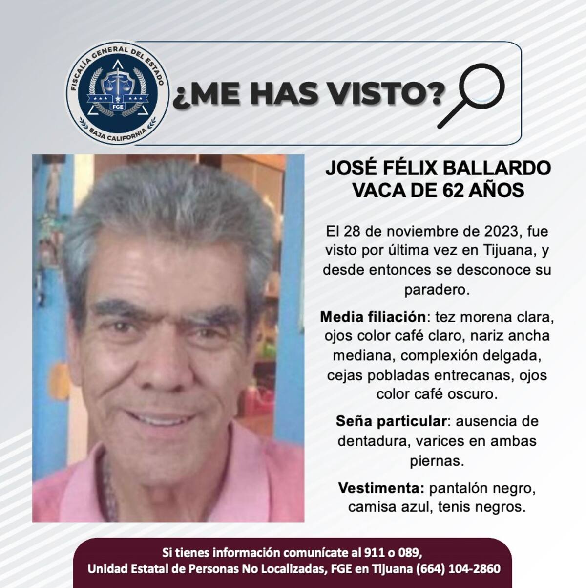 Fue visto por última vez el 28 de noviembre de 2023.