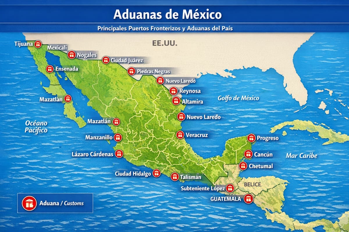 Principales puertos frinterizos y aduanas de México | Foto: IA/EspecialGH