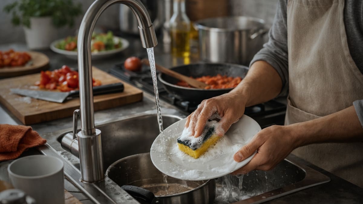 Lavar los platos mientras cocinas: Ayuda a evitar suciedad acumulada, mejora la higiene, ahorrar tiempo y reduce el esfuerzo al finalizar