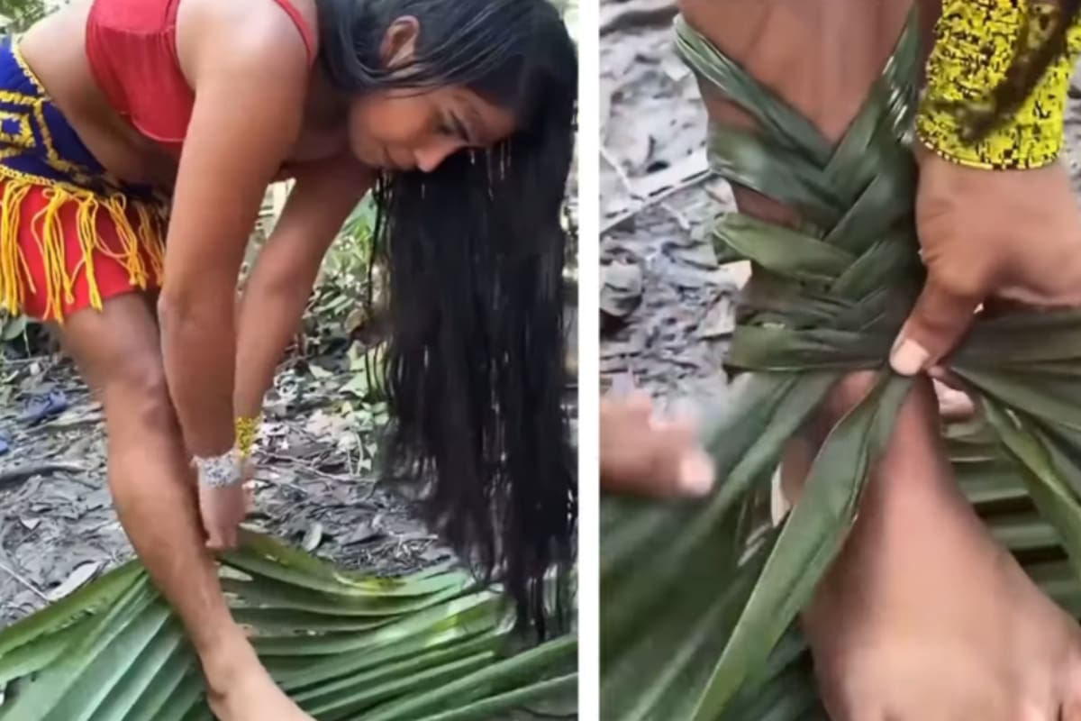Mujer se viraliza al mostrar cómo elabora zapatos desde cero con hojas de palma