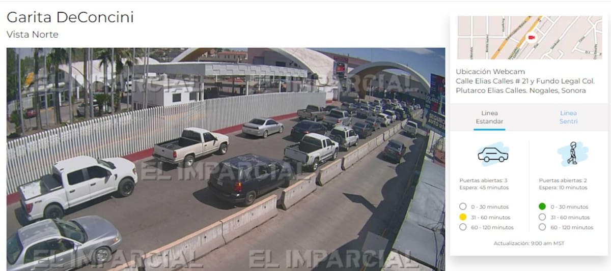 Conoce el tiempo de cruce de la garita DeConcini en Nogales, Sonora.