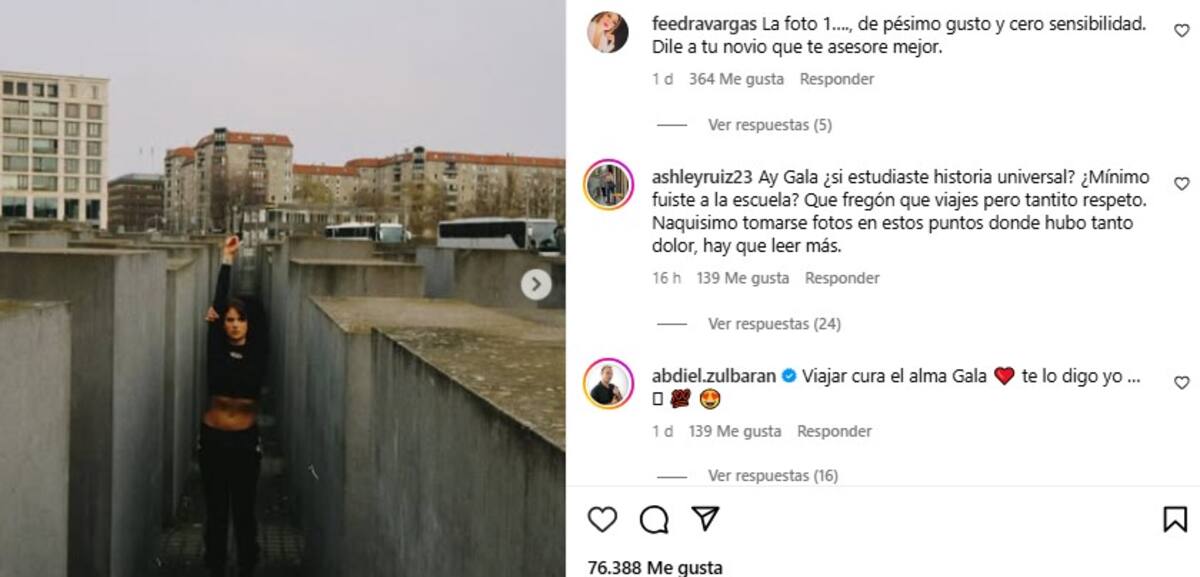 Critican a Gala Montes por sus fotos en el Monumento al Holocausto / Instagram @galamontes