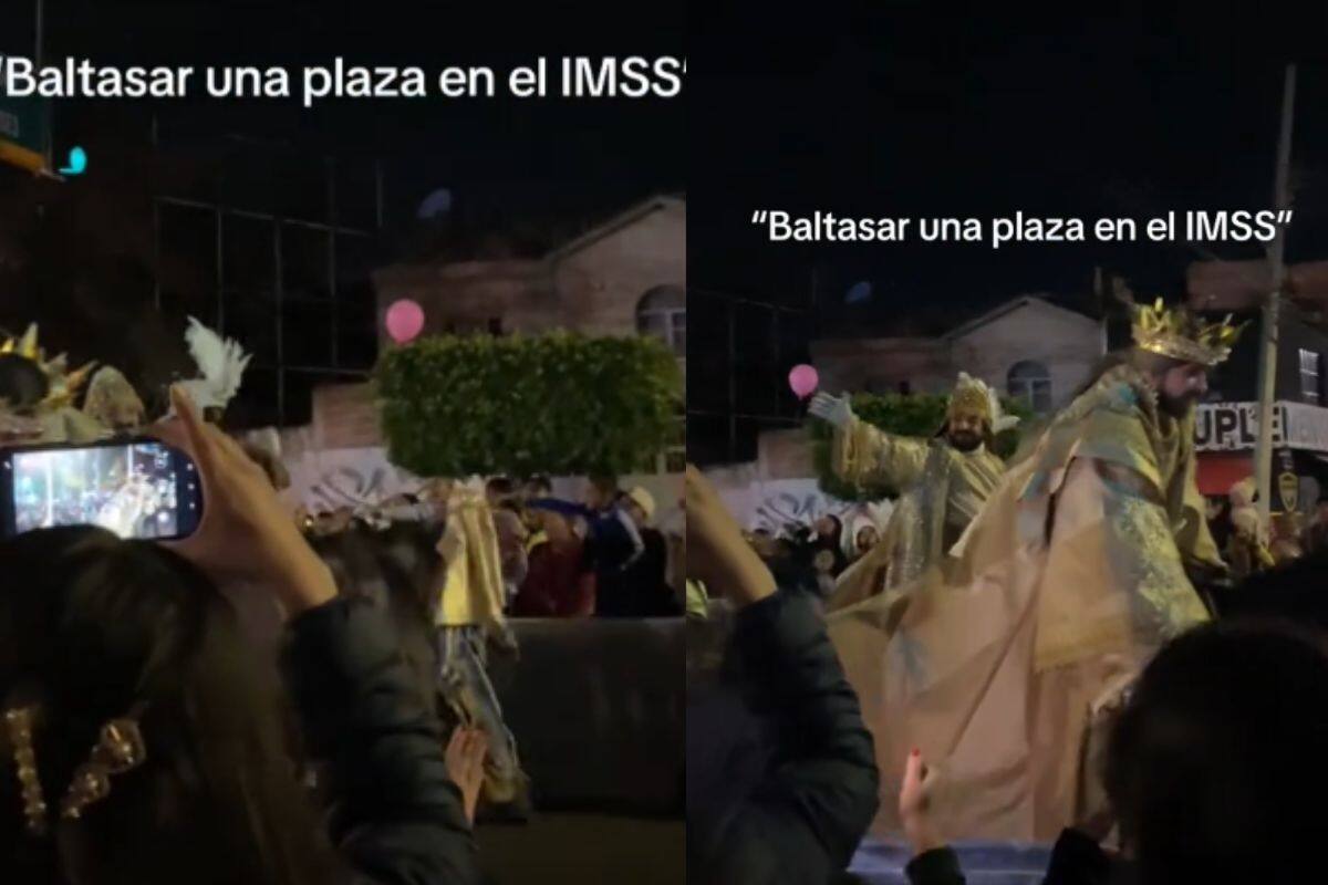 Reyes Magos: Mujer le pide “una plaza” en el IMSS a Baltasar durante desfile