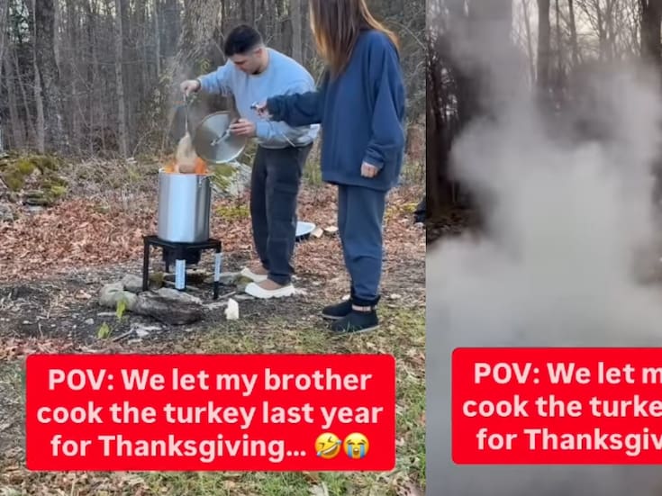 “Él: ‘¿Mamá, puedes cocinar esta noche?’”: Joven graba a su hermano incendiando el pavo familiar y el momento se vuelve viral