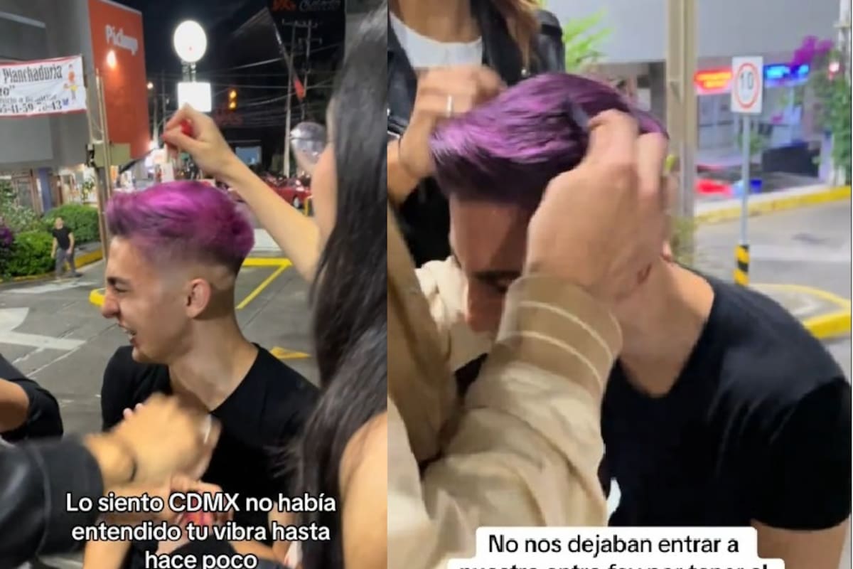 VIDEO: No lo dejaban entrar al antro por su cabello rosa y se lo tiñen con rimel