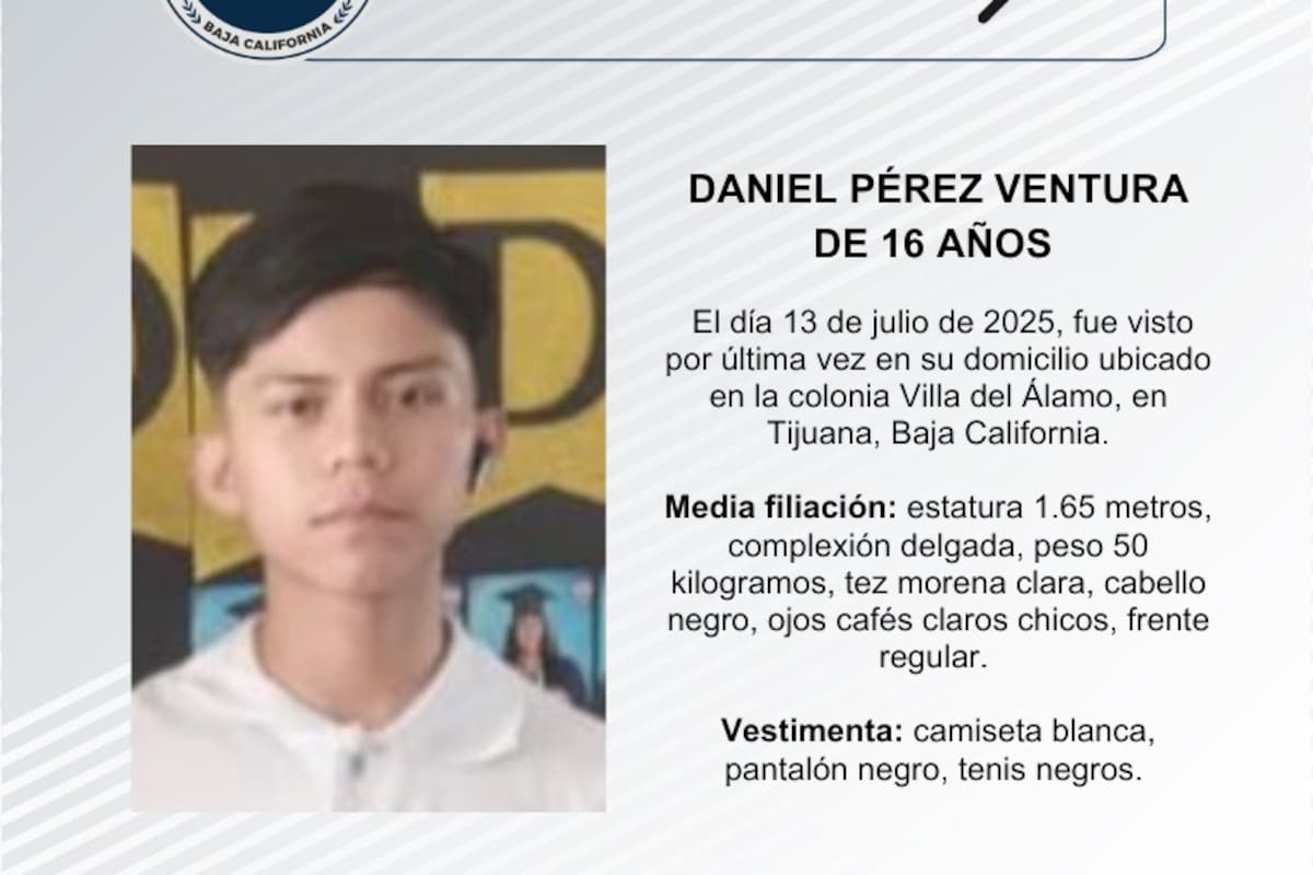 Se busca a Daniel Pérez Ventura de 16 años de edad