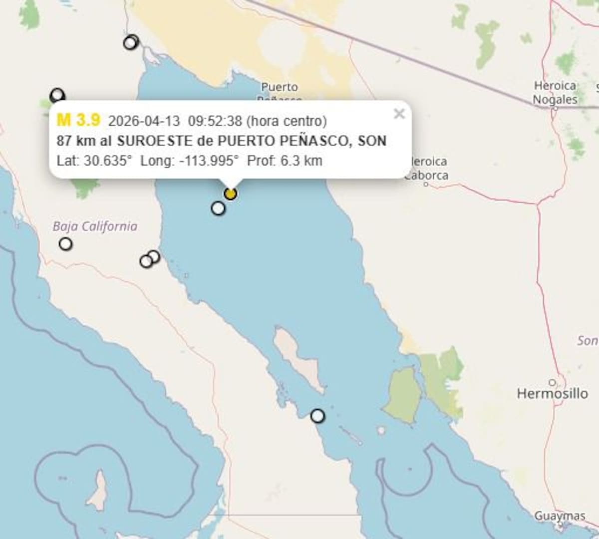 Sismo de magnitud 3.9 en el Golfo de California no dejó daños ni fue percibido en Puerto Peñasco. FOTO: ESPECIAL