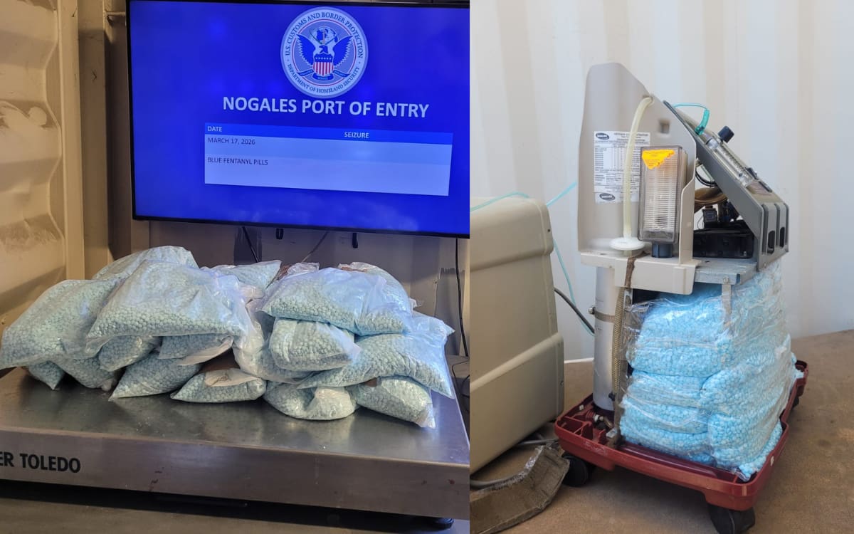 Incautan 29 kilos de pastillas de fentanilo en garita de Nogales. Foto: Especial