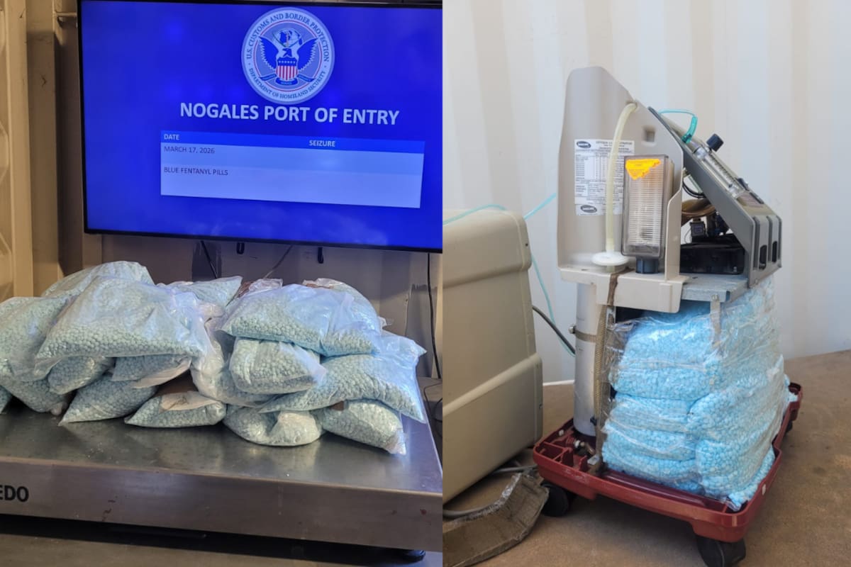 Agente K-9 detecta 29 kilos de fentanilo ocultos en equipo médico en garita de Nogales y CBP detiene a dos personas