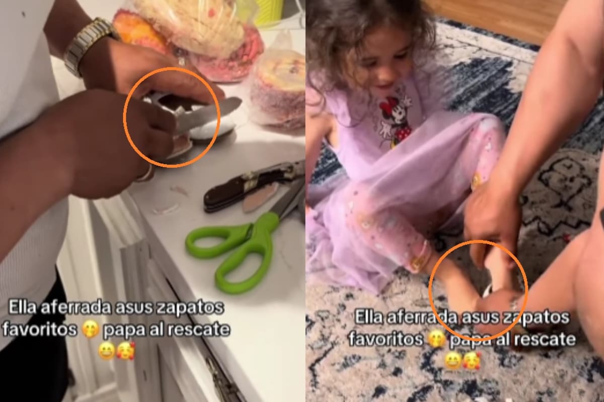 “Ella, aferrada a sus zapatos favoritos, y el papá al rescate”: padre se vuelve viral por arreglar los zapatos que le quedaban pequeños a su hija