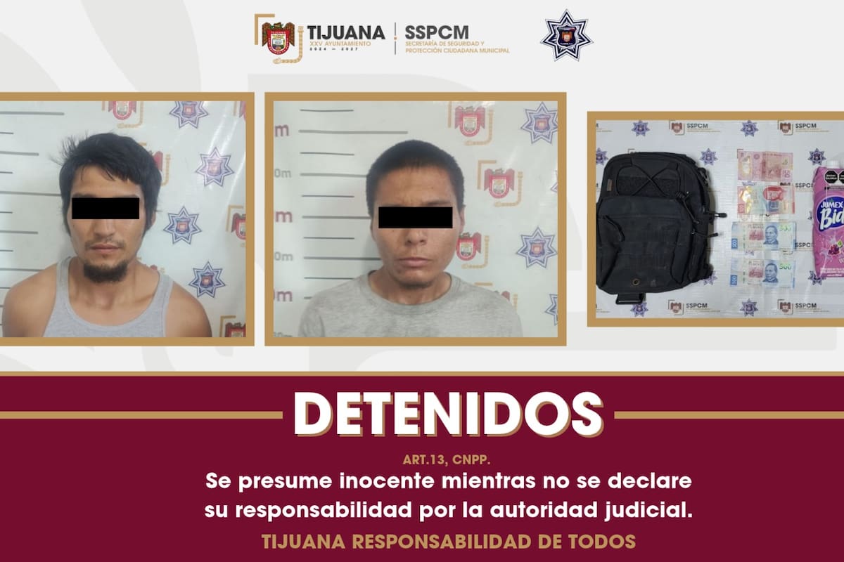 Capturan a dos hombres por presunto robo con violencia a un Oxxo en Tijuana