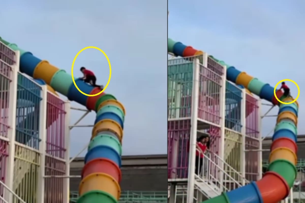 “Padres irresponsables”: niño causa susto al trepar por fuera de un tobogán en lugar de usarlo