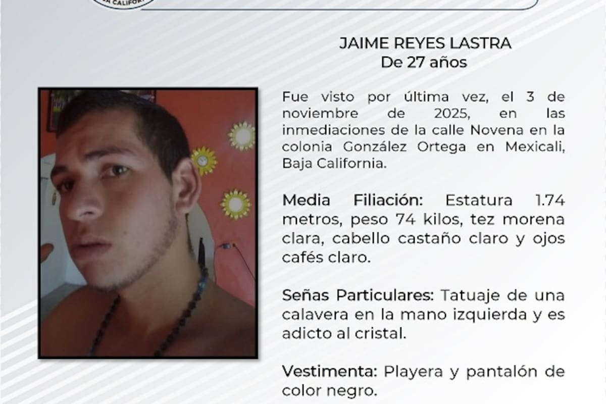 Buscan a Jaime Reyes Lastra, desaparecido desde principios de noviembre