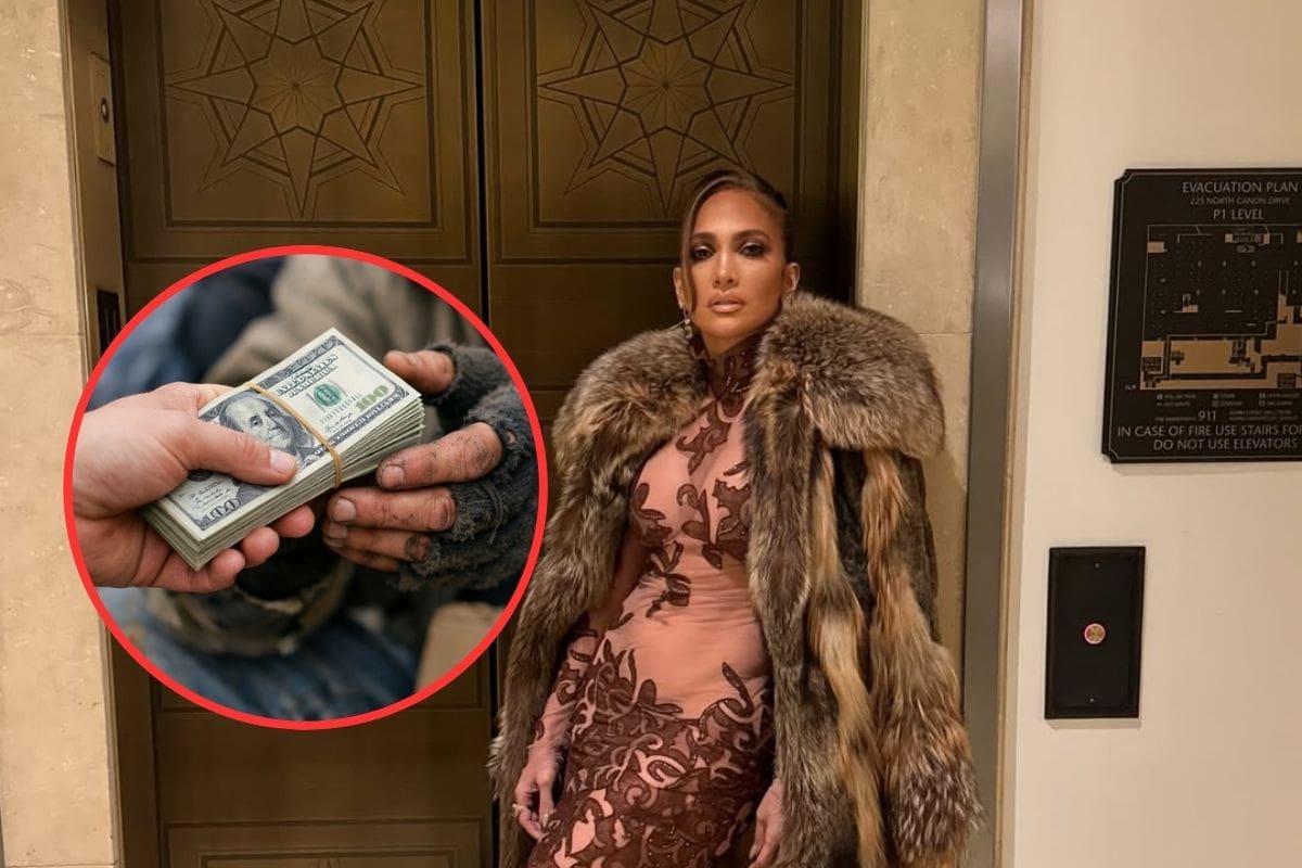 Jennifer Lopez es captada entregando dinero a un indigente en las calles de Los Ángeles