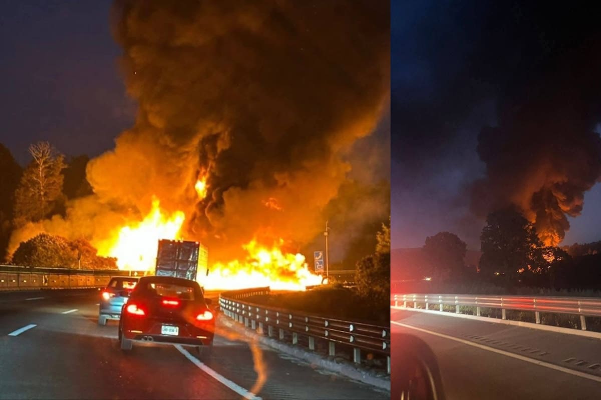 Cierre total en autopista México-Puebla por volcadura e incendio de pipa con diésel, el accidente se registró en el kilómetro 48, a la altura de Ixtapaluca; se desconoce el número de víctimas
