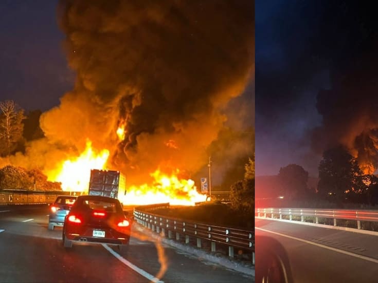 Cierre total en autopista México-Puebla por volcadura e incendio de pipa con diésel, el accidente se registró en el kilómetro 48, a la altura de Ixtapaluca; se desconoce el número de víctimas