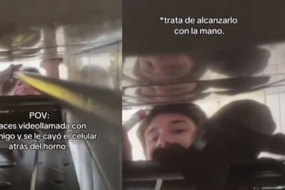 A joven se le cae el celular dentro del horno mientras hacía una videollamada; todo queda grabado