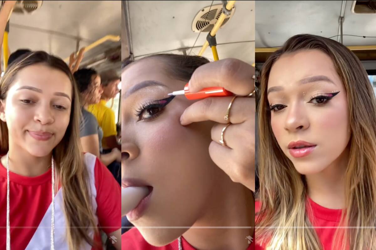 Joven brasileña impacta en internet por su destacada habilidad por maquillarse en el transporte público