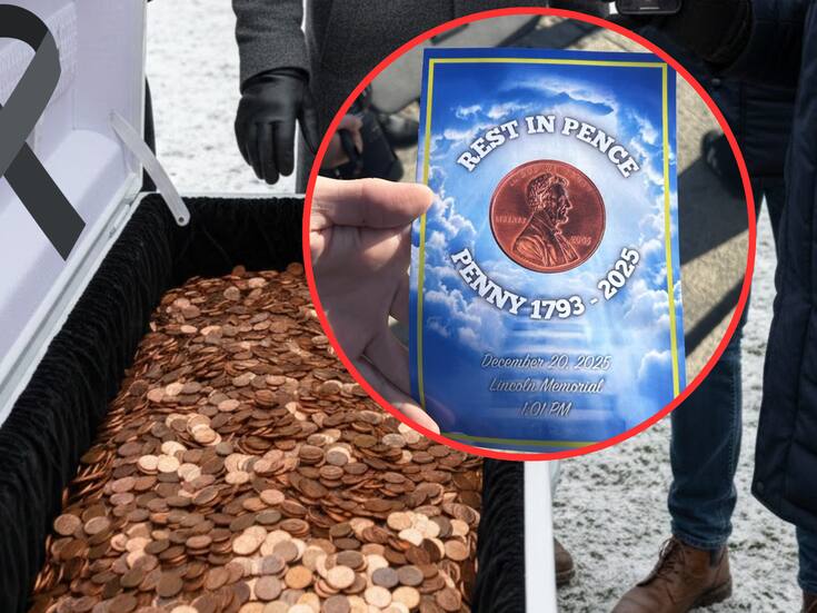 Despiden a la moneda de un centavo, el “penny”, con un funeral frente al Monumento a Lincoln tras su retiro oficial; decenas acudieron vestidos de luto para decir adiós a la pieza metálica, cuya producción fue cancelada por su alto costo