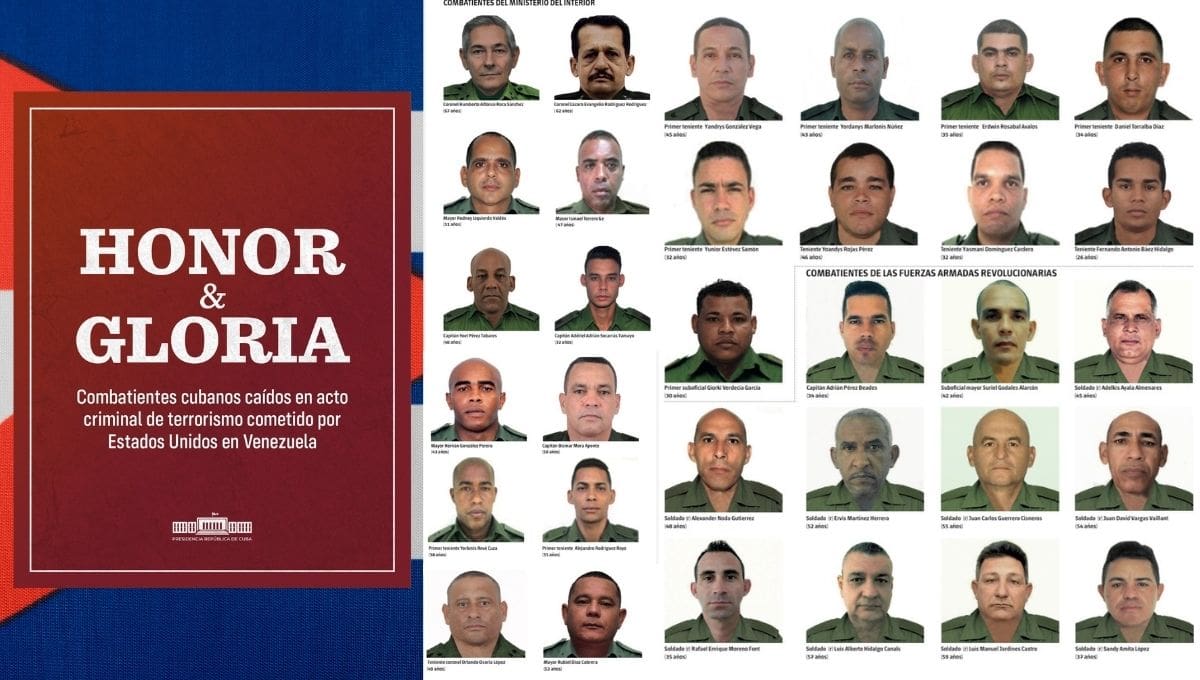 La lista fue difundida por la prensa estatal cubana en el último día de duelo nacional, mientras persisten versiones encontradas sobre el número total de víctimas tras los ataques en territorio venezolano.