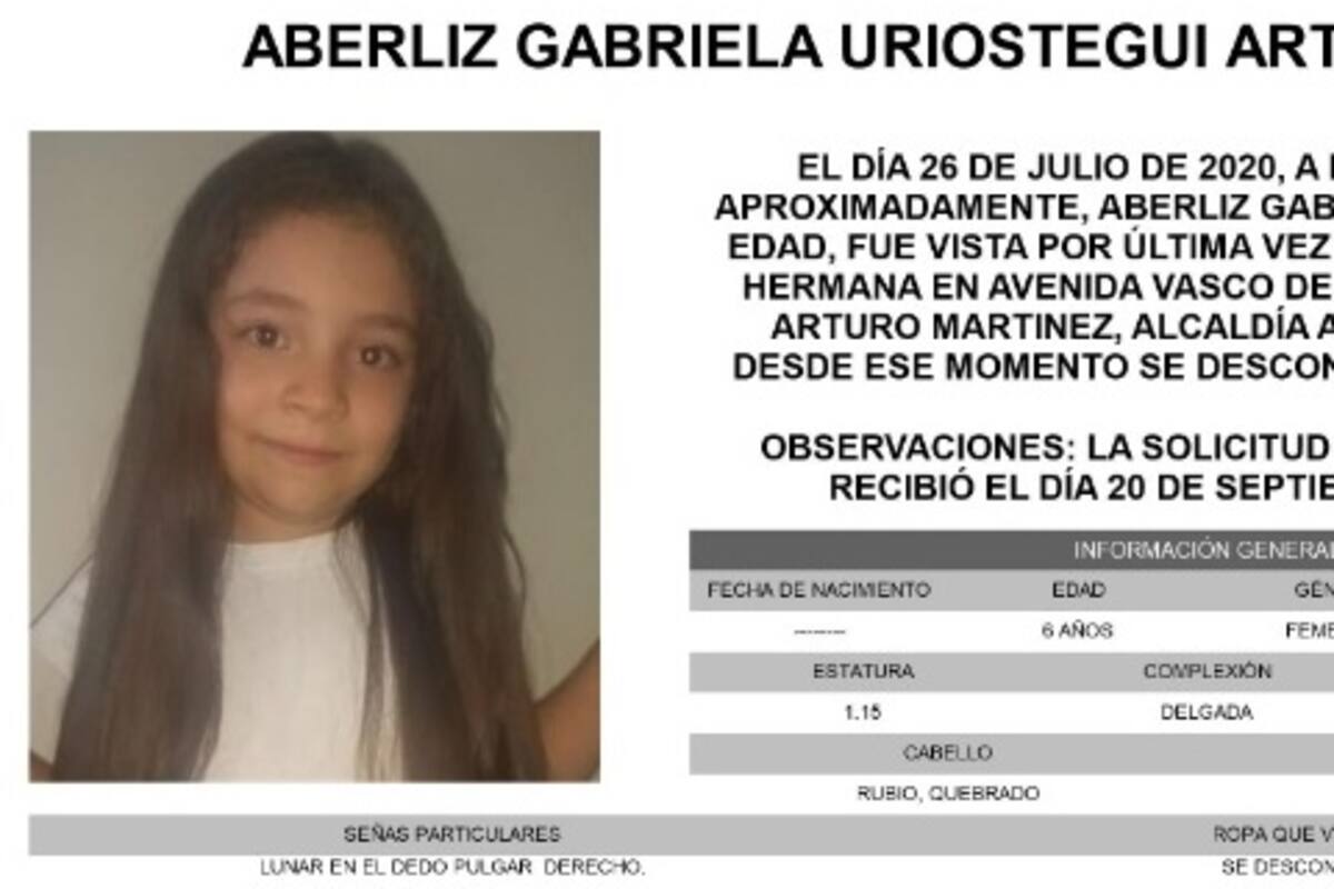Alerta Amber CDMX: Se solicita con urgencia localizar a la niña Aberliz Gabriela Urióstegui Arteaga, de 6 años de edad, de quien se desconoce su ubicación desde el pasado 26 de julio