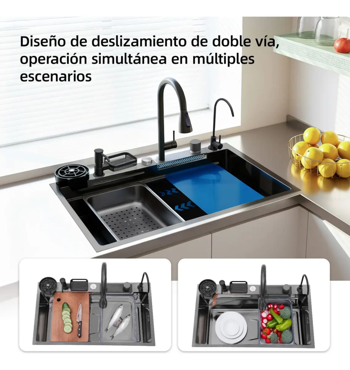 Uno de los aspectos que más llama la atención de esta tarja, es que incluye varios accesorios que facilitan el trabajo en la cocina. | Foto: Mercado Libre