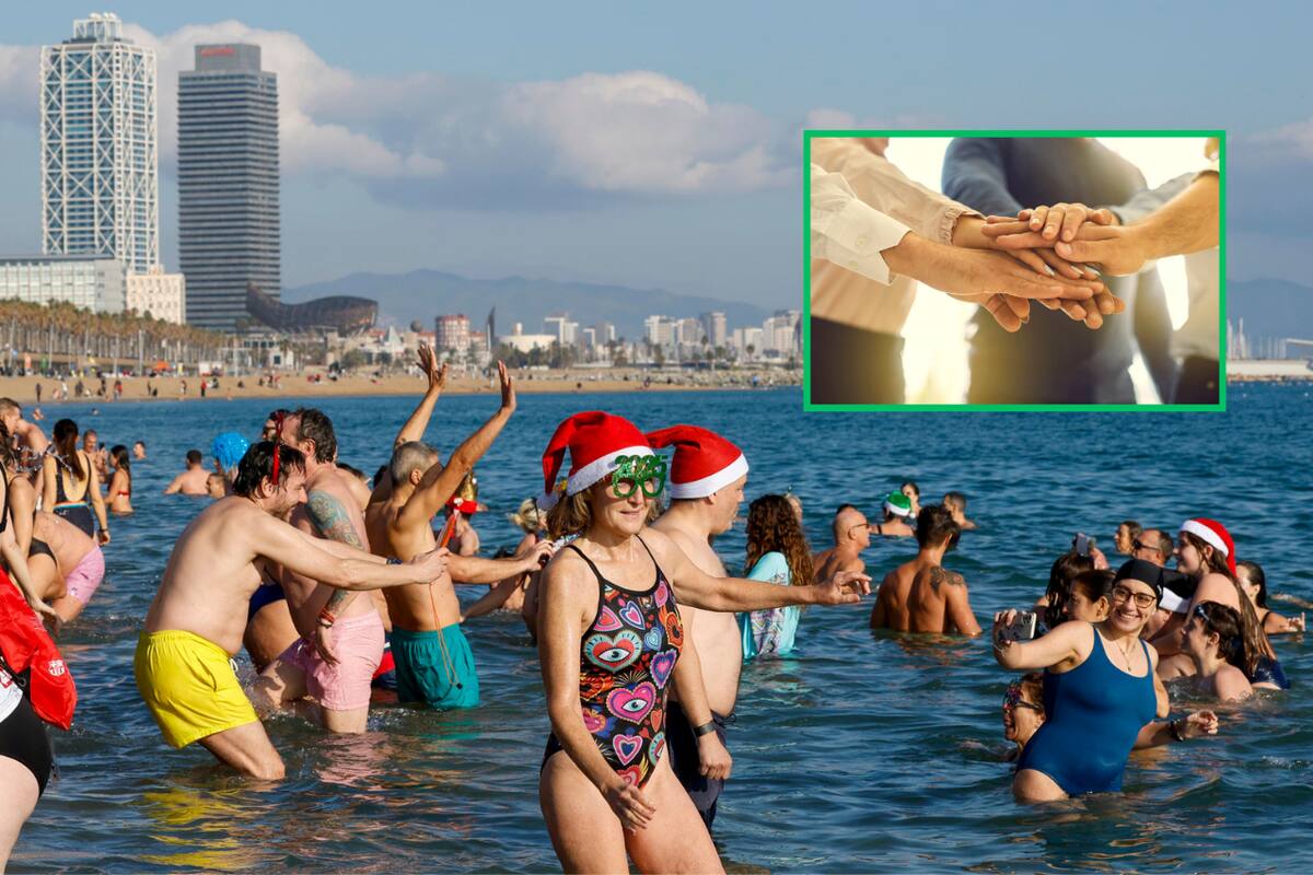 Año Nuevo en Barcelona: Un baño masivo en Sant Sebastià por solidaridad