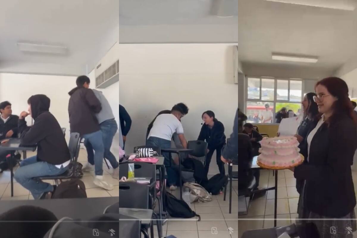 Alumnos fingen tener una pelea para sorprender a su profesora con un pastel de cumpleaños | VIDEO