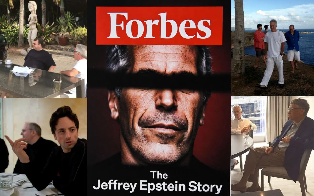 Lista Forbes vuelve a poner bajo la lupa a empresarios mencionados en archivos de Epstein. Foto: Departamento de Justicia de los Estados Unidos, Grok de X, Canvas