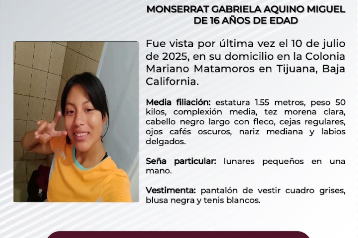 Se busca a Monserrat Gabriela Aquino Miguel de 16 años de edad